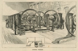 Bocetos en la Royal Mint, Tower Hill; prensas de acuñación de English School