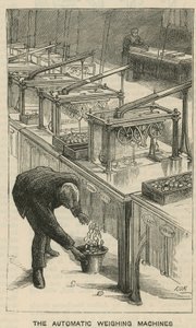 Bocetos en la Real Casa de la Moneda, Tower Hill; las máquinas de pesaje automáticas de English School