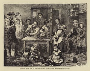Bocetos de la vida en los distritos agrícolas, el hogar del trabajador, tarde (grabado) de English School