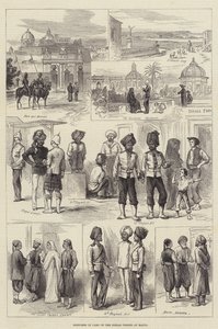 Bocetos en el Campamento de las Tropas Indias en Malta (grabado) de English School