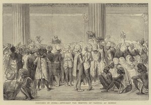 Bocetos en India, Reunión Anti-Impuesto de Sal de Nativos en Bombay (grabado) de English School