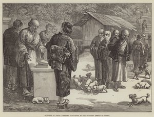 Bocetos en Japón, alimentando cachorros en el templo budista de Oyama de English School