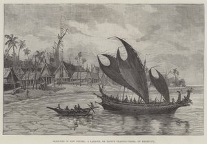 Bocetos en Nueva Guinea, un Lakatoi, o Barco Comercial Nativo, de Kerepunu de English School