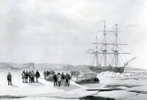 Fiesta en trineo saliendo del HMS Investigator en Mercy Bay, bajo el mando del teniente Gurney Creswell de English School