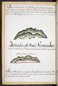 Sloane MS 44, f.269v, Mapa de Juan Fernández en South Sea Waggoner de William Hack de English School