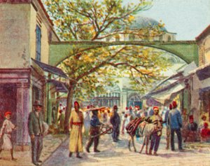 Esmirna, un bazar turco (litografía en color)