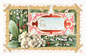 Campanillas y flores, tarjeta de Navidad