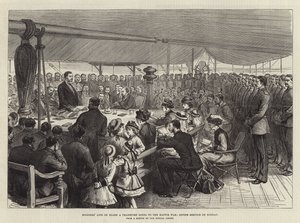 Vida de los soldados a bordo de un transporte rumbo a la guerra de los cafres, servicio divino el domingo de English School