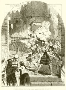 Soldados disparando a los alborotadores durante la insurrección en Glasgow de English School
