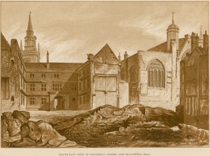 Vista sureste de la Capilla del Guildhall y Blackwell Hall, Londres