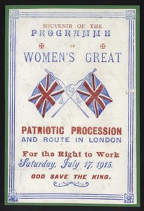 Programa de recuerdo de la procesión de mujeres por el derecho al trabajo, Londres, 17 de julio de 1915