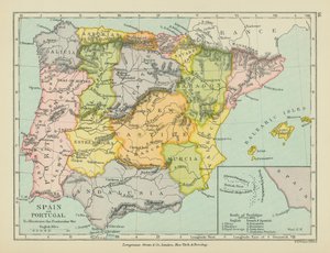 España y Portugal (litografía en color) de English School
