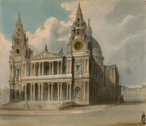 Vistas Proteicas de Spooner: Catedral de San Pablo, mostrando los puestos de las Compañías de la Ciudad y el Hospital de Cristo en la visita de la Reina al Ayuntamiento de English School