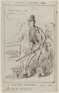 Galería Deportiva No.2, A Regler, Artful Cove at a Old Crow, c.1825 (pluma y tinta sobre papel) de English School