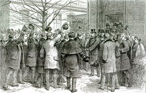 Sr. Robert Koch (1843-1910) saliendo del Hospital Real, donde se trata al paciente inglés, de The Graphic, 6 de diciembre de 1890 de English School