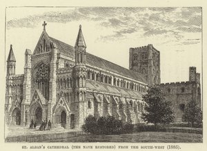 Catedral de St Albans, la nave restaurada, desde el suroeste, 1885