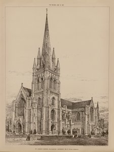 Iglesia de San Albán, Blackburn, exterior (grabado) de English School