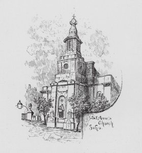 Iglesia de Santa Ana Soho (litografía) de English School