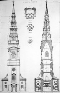 St. Brides, Fleet Street, Elevación del Extremo Oeste, siglo XIX