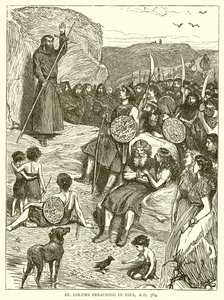 San Columbano Predicando en Iona, A.D. 564 de English School