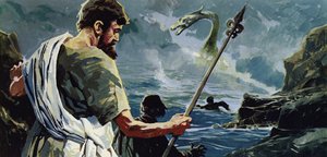 San Columba llegó al lago Ness y vio a un hombre que había sido herido por un gran monstruo acuático