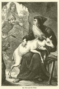 San Gil y la cierva (grabado) de English School