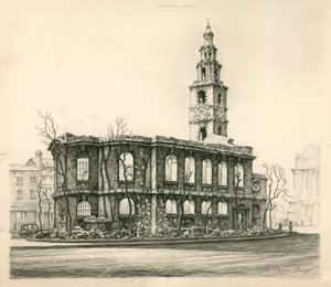 St Mary-Le-Strand, Londres, boceto a lápiz fechado en 1942 de English School