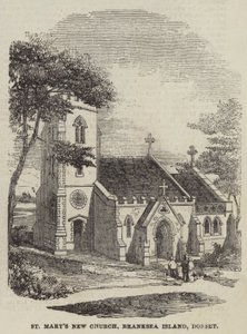 La Nueva Iglesia de Santa María, Isla Branksea, Dorset (grabado) de English School