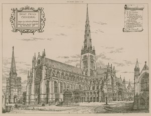 Catedral de San Pablo, Londres, antes de la destrucción de la aguja de English School