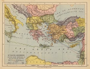 Los viajes de San Pablo y los lugares mencionados en los Hechos y las Epístolas (litografía en color) de English School