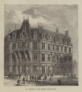 Club St Stephen, Thames Embankment (grabado) de English School