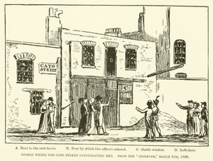 Establo donde se reunieron los conspiradores de Cato Street, del Observer, 5 de marzo de 1820 (grabado) de English School