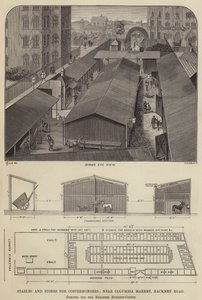 Establos y tiendas para vendedores ambulantes, cerca del mercado de Columbia, Hackney Road, erigidos para la baronesa Burdett-Coutts de English School