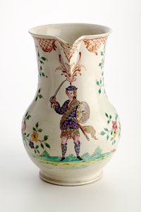 Jarra de Staffordshire decorada con figura en traje de las Tierras Altas, 1755 de English School