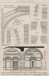 Escalera y arco y elevación de la pared sur del vestíbulo de entrada del nuevo Museo de Historia Natural, South Kensington de English School
