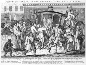 Stand Coachman o la Dama Altiva Bien Ajustada, publicado por J. Wakelin, 1750 de English School