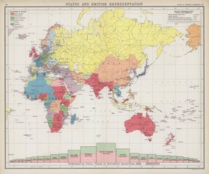 Estados y representación británica (litografía en color) de English School