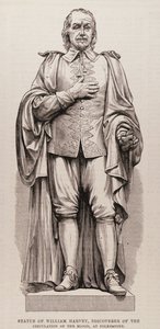 Estatua de William Harvey (1578-1657), descubridor de la circulación de la sangre, en Folkestone, de The Illustrated London News, 13 de agosto de 1881 de English School