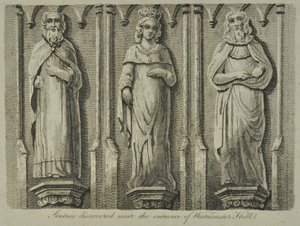 Estatuas descubiertas cerca de la entrada del Westminster Hall, 1807 de English School