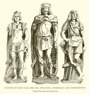 Estatuas del rey Lud y sus dos hijos, Androgeus y Theomantius de English School