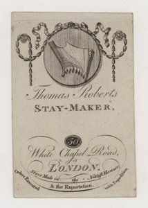 Tarjeta comercial de fabricante de corsés, Thomas Roberts de English School
