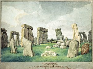 Stonehenge en su estado actual, un templo anpediluniano, 1821 de English School