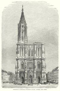 Catedral de Estrasburgo-Fachada occidental, torres y aguja (grabado) de English School