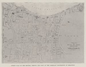 Plano de la Calle de las Concesiones Británicas, Francesas y Parte de las Americanas en Shanghai (grabado)