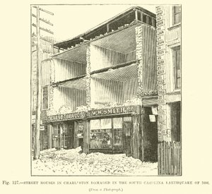Casas de la calle en Charleston dañadas en el Terremoto de Carolina del Sur de 1886