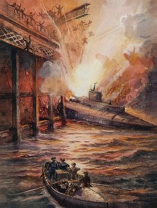 Submarino C3, lleno de explosivos, cargando el muelle en Zeebrugge de English School