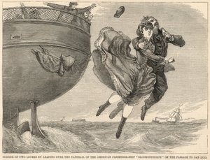 Suicidio de dos amantes saltando por la borda del barco de pasajeros americano Bloomenthorpe de English School