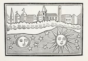 Sol, luna, estrellas y tierra transpuestos, ilustración de Chap-books del Siglo XVIII de John Ashton, pub. 1882 de English School