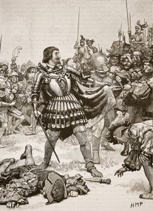 Rendición de Francisco en el campo de batalla de Pavía, ilustración de Cassells Illustrated History of England de English School