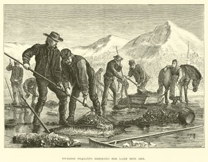 Campesinos suecos dragando mineral de hierro del lago de English School